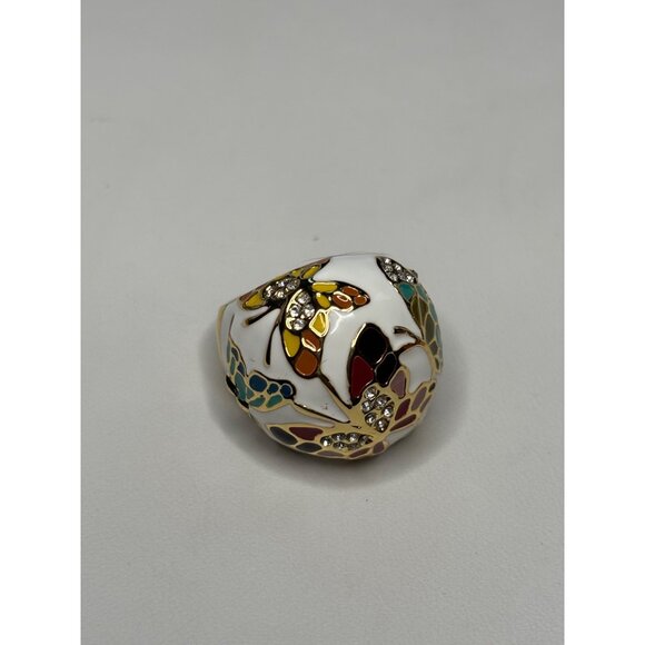 White & Gold Enamel Butterfly Statement Ring With Rhinestone Accents Size 7 KI - Picture 9 of 11